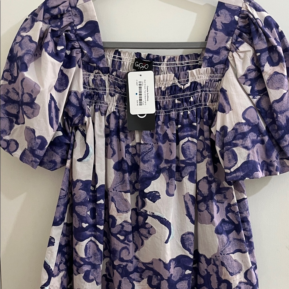 Purple and Cream Floral Blouse